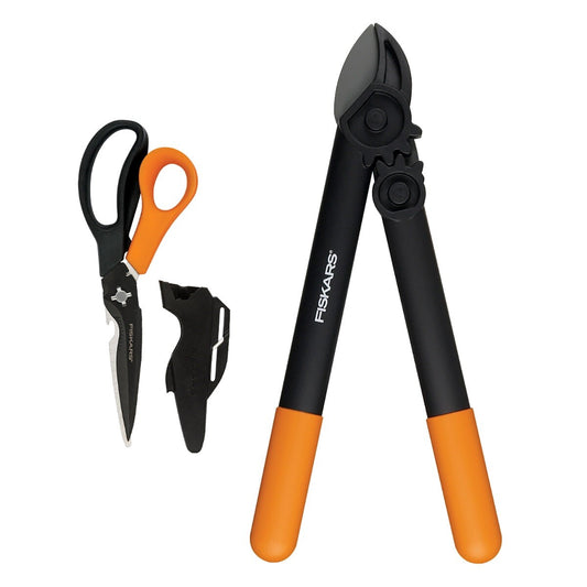 Fiskars Heavy Duty Lopper & Shear Set – Branch Pruner with Built-in Sharpener