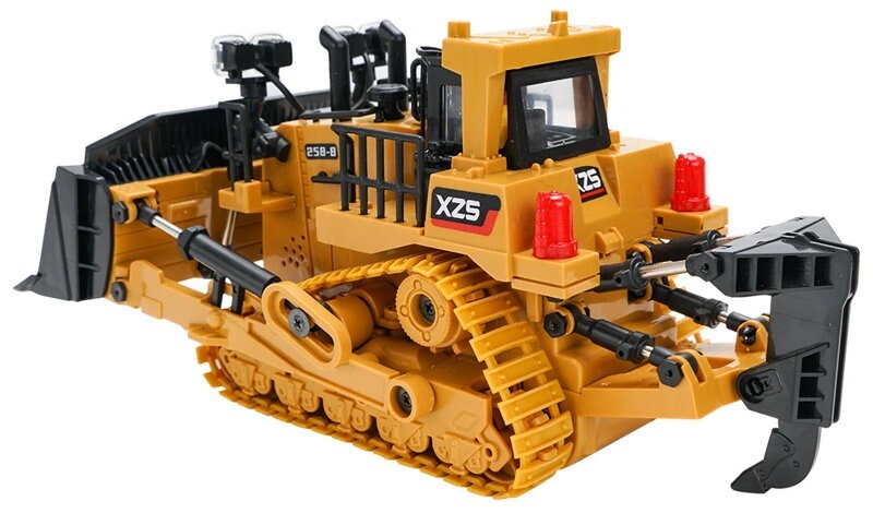 XZS 1:24 360° Rotation 9CH 2.4G RC Bulldozer Toy w/ Sound, Light, Alloy Bucket