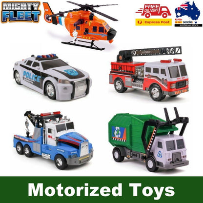Mighty Fleet Motorised Vehicle Garbage Truck Police Car Fire Engine Helicopter