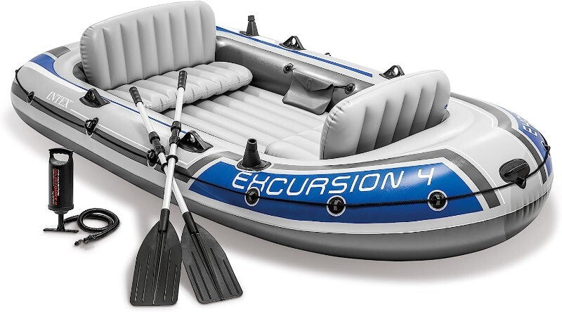 Intex 68324NP Excursion 4 Person Inflatable Rafting & Fishing Boat Set w/ 2 Oars