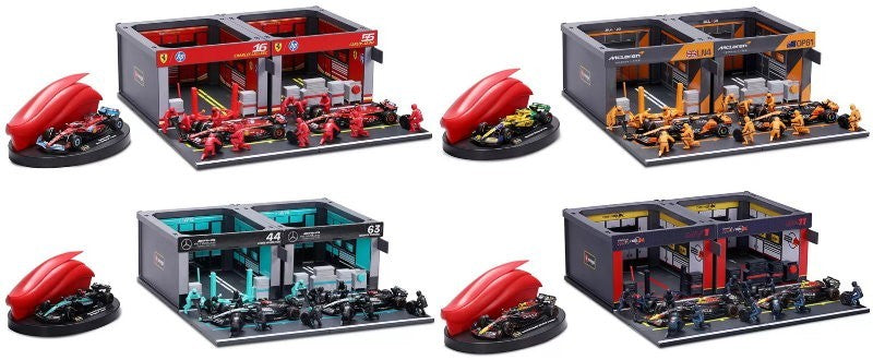 Burago 1:43 Formula One Racing Deluxe Paddock Ferrari, McLaren, Mercedes, RedBul