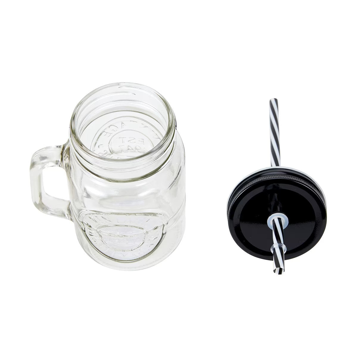 Mason Jar With Handle and Straw In Caddy Drinking Soda Lime Glass Jar Lid 500ml