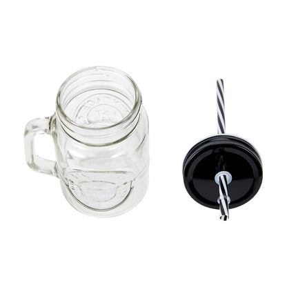 Mason Jar With Handle and Straw In Caddy Drinking Soda Lime Glass Jar Lid 500ml
