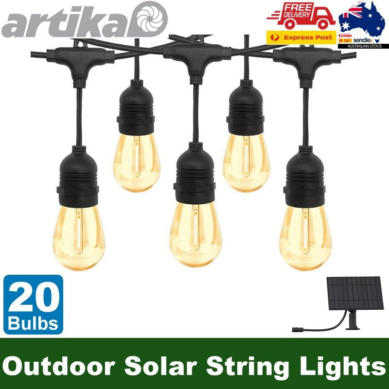 Artika 20 LED Bulbs 42 ft Waterproof Outdoor Solar String Lights 4 Lighting Mode