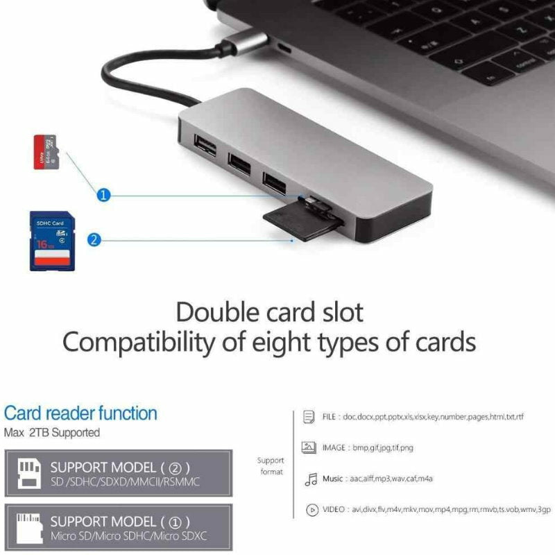 HYD-9822T 7-in-1 USB C Hub with 4K HDMI, USB3.0, USB2.0, SD, Micro SD, PD