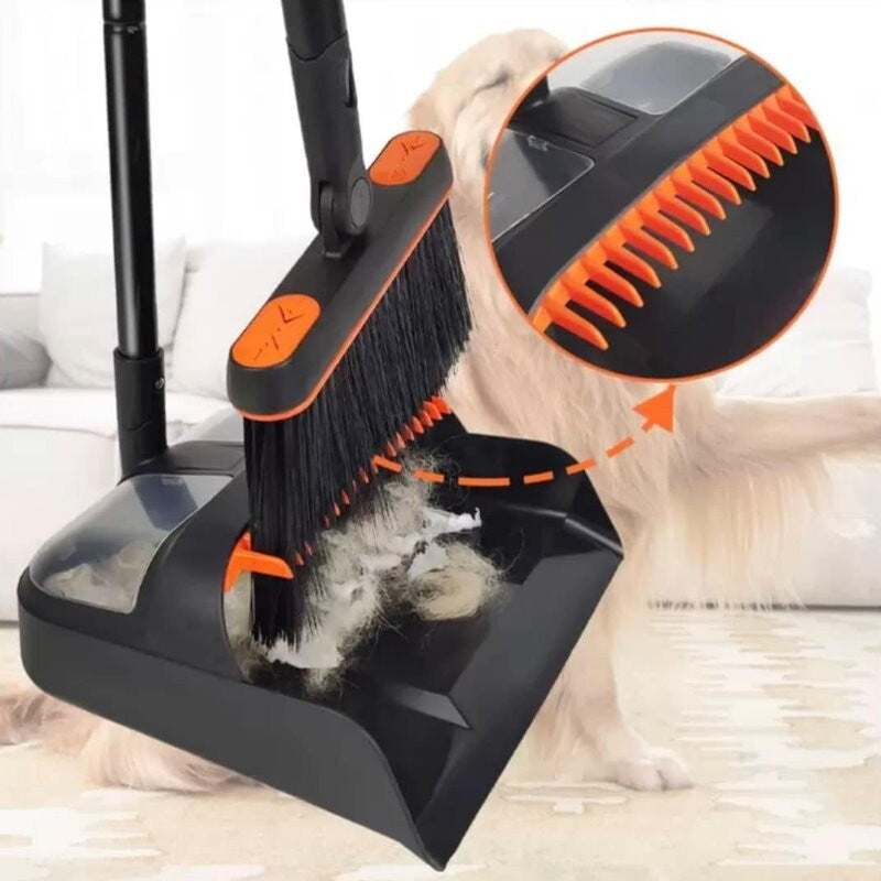 Carrara Home 46.5" 180° Rotatable Broom and Dustpan Set with Self-Cleaning Teeth
