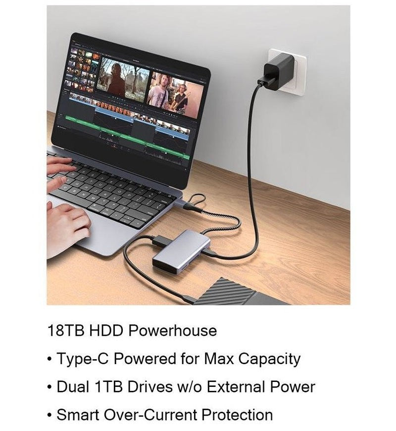 Universal 5-in-2 USB 3.2 Gen2 10Gbps Hub Splitter with 4x USB 3.2 + 1x USB C