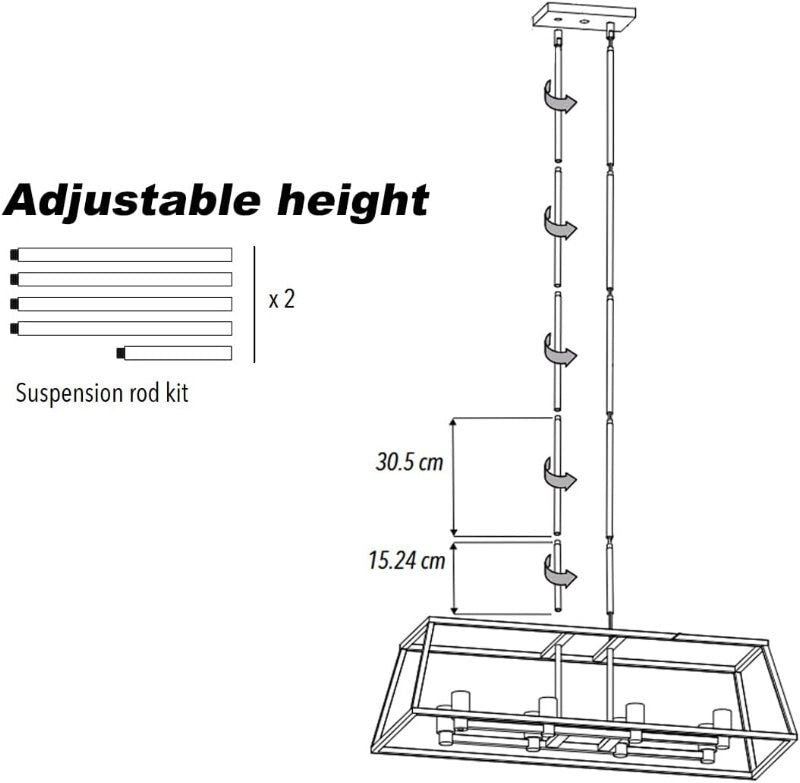 Artika Carter Long 8 Light Chandelier Matte Black, Adjustable Height