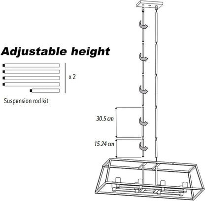 Artika Carter Long 8 Light Chandelier Matte Black, Adjustable Height