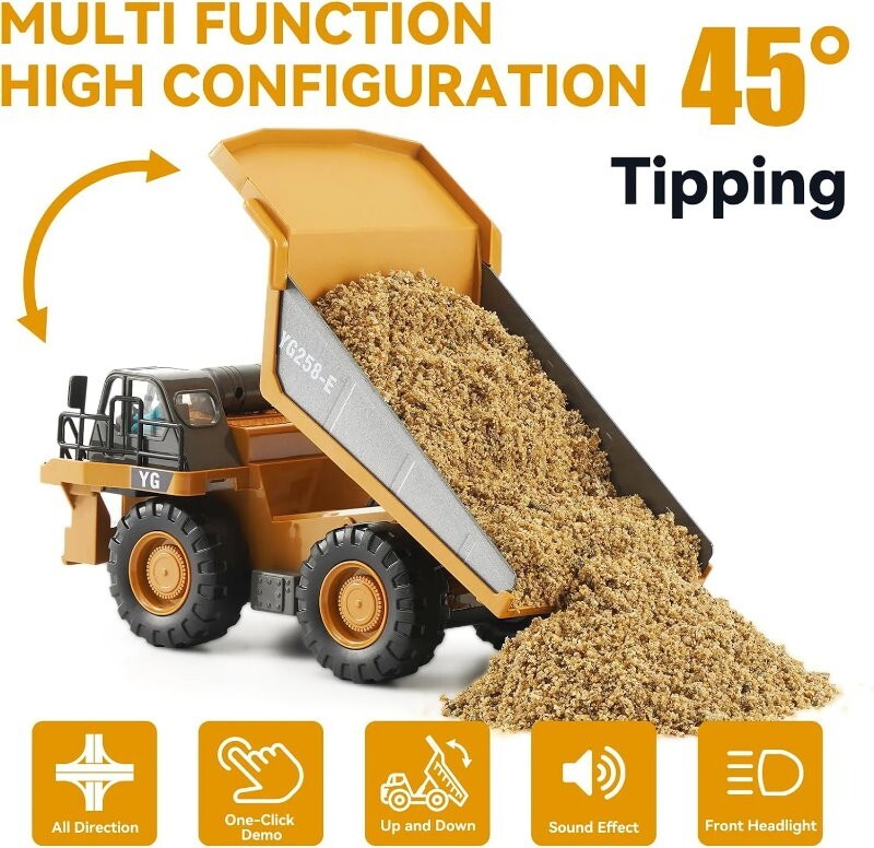Yi Gong Toys 1:24 9CH 2.4G RC Construction Dump Truck Toy with Lights & Sounds