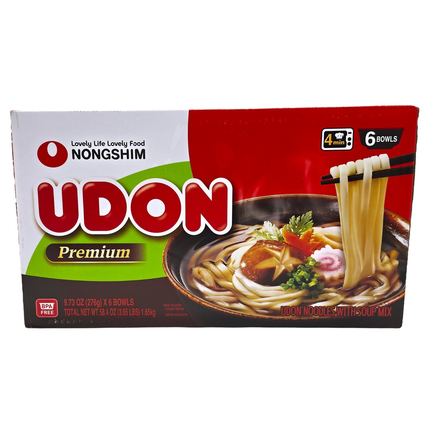 NongShim Premium Udon Japanese Style Instant Noodle Soup Bowl No MSG 6 x 276g