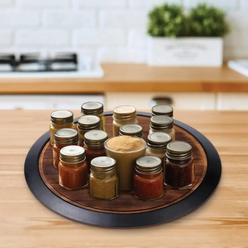 BIRDROCK HOME 18" Wood Chalkboard Lazy Susan Turntable Organizer with Pencil