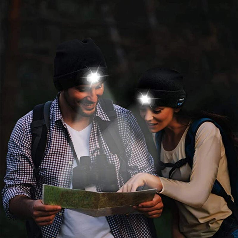 ZONSUSE 2-in-1 Winter Unisex Bluetooth Music Beanie Knitted Hat 6 LED Headlight