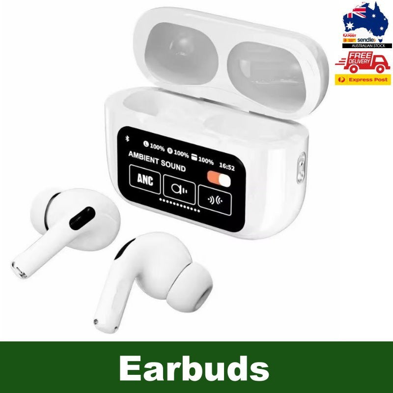 A9 Pro Smart Bluetooth 5.4 Earbuds ANC & ENC Noise Reduction Touch Screen, Mic
