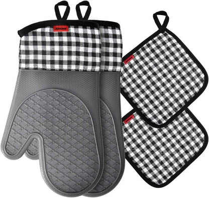 Ankway Silicone Oven Gloves and Pot Holders Set W/ Quilted Liner Heat Resistant