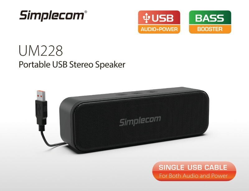 Simplecom UM228 Portable USB Stereo Soundbar Speaker with Volume Control for PC