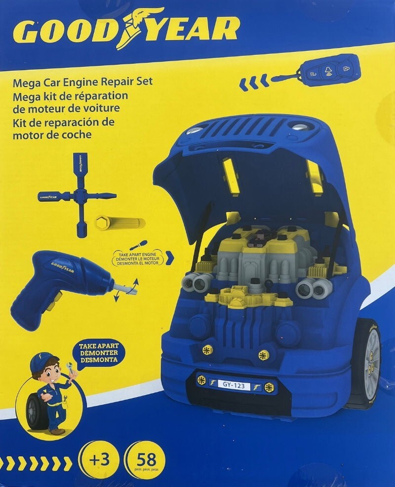 Goodyear 58-Piece Kid’s Mega Car Engine Repair Set Take Apart Mechanical Toy