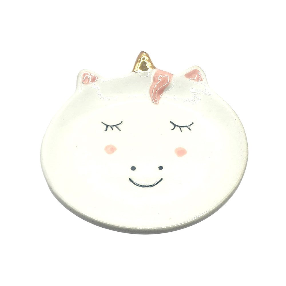 Small White Unicorn Trinket Dish Ceramic Ring Jewellery Holder Kids Food Dish 4"