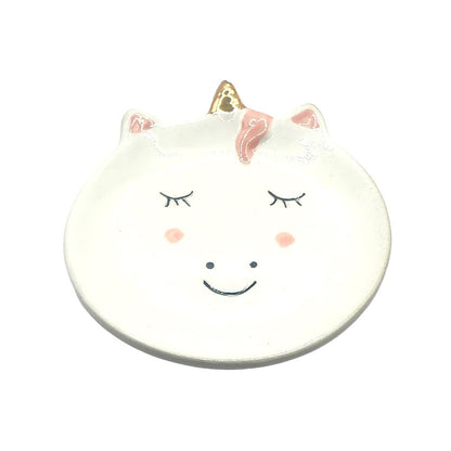 Small White Unicorn Trinket Dish Ceramic Ring Jewellery Holder Kids Food Dish 4"