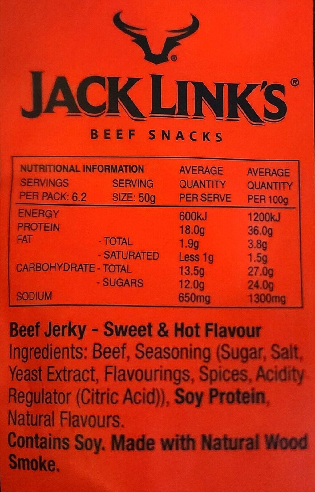 Jack Link's Sweet & Hot Beef Jerky Premium Grass-Fed Beef Protein Snack 310g NZ