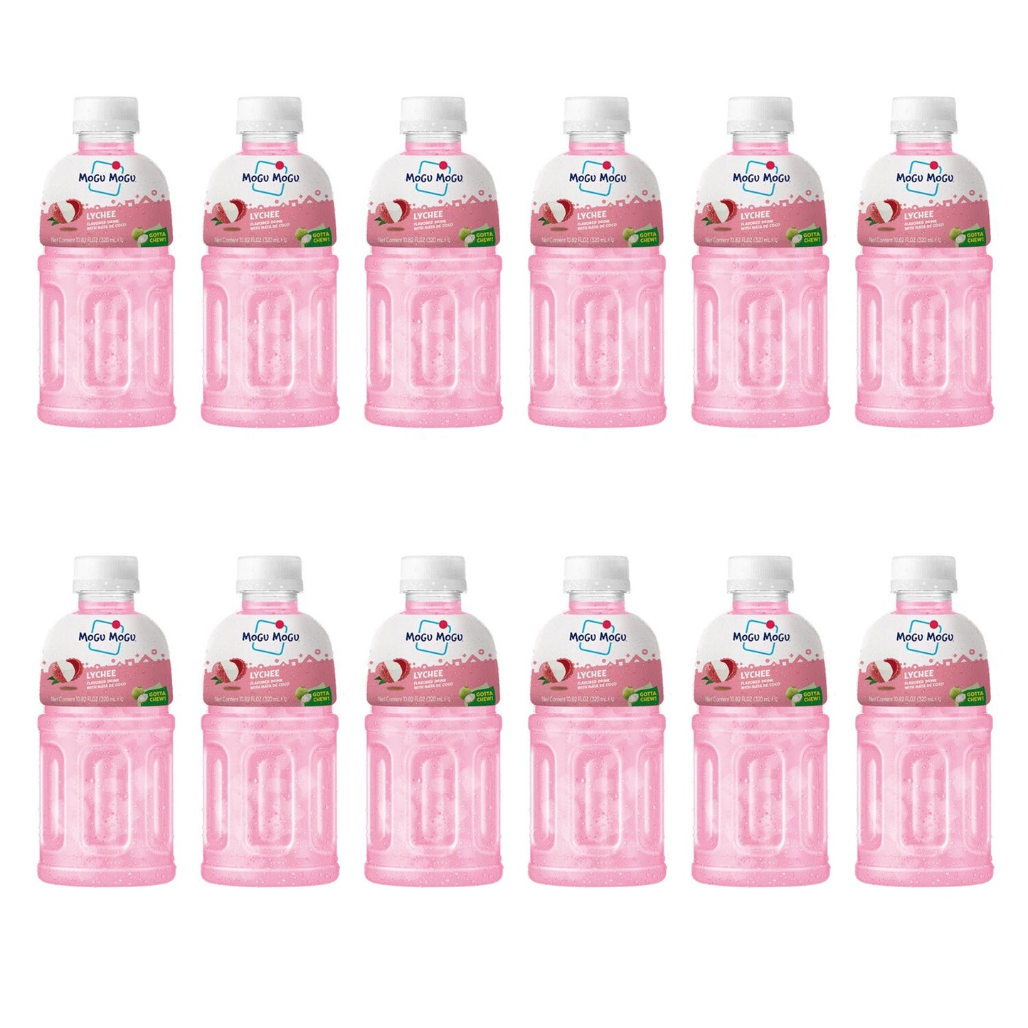 12 x 320ml Mogu Mogu Lychee flavoured Kids drink with Nata De Coco Coconut Jelly