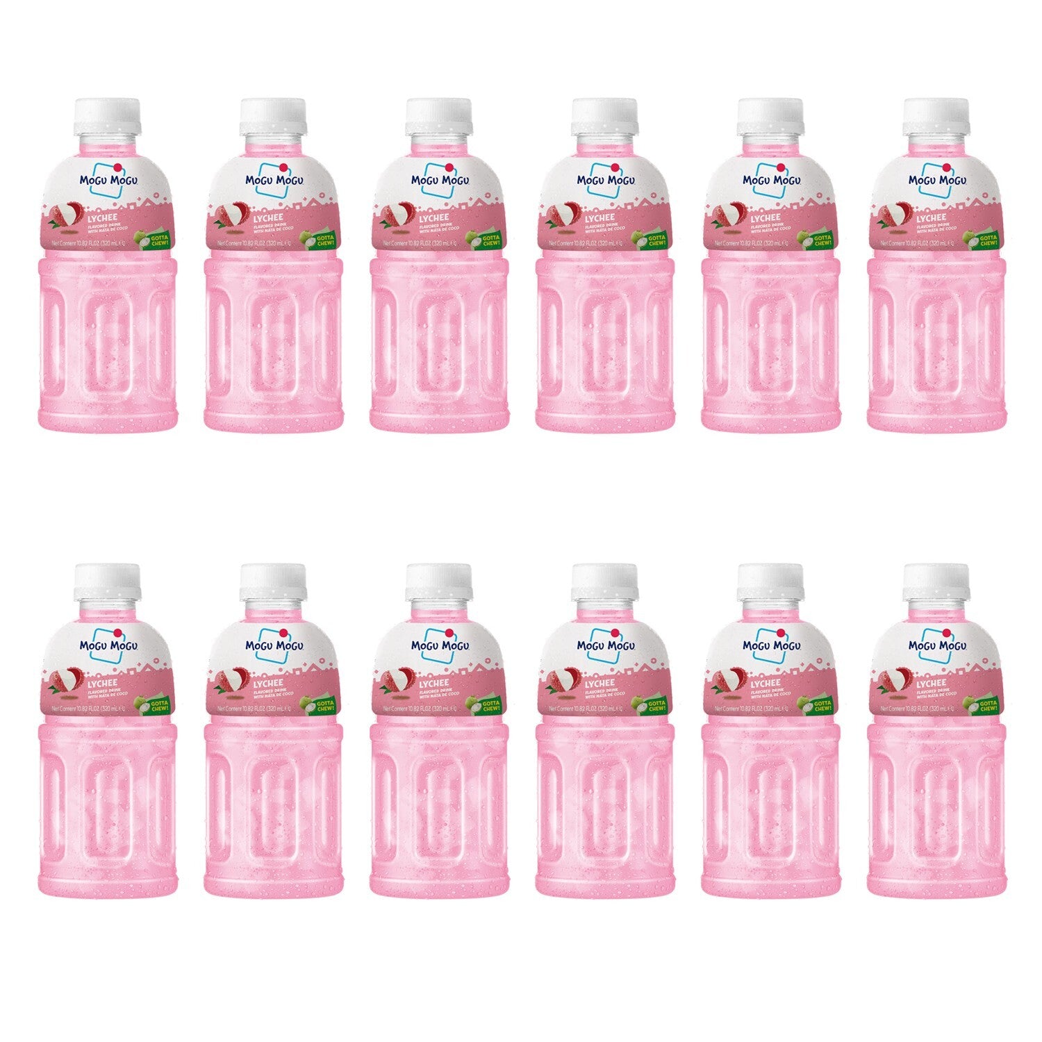 12 x 320ml Mogu Mogu Lychee flavoured Kids drink with Nata De Coco Coconut Jelly