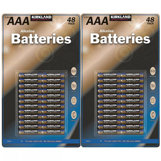 96 x Kirkland AAA 1.5v Alkaline Remote Toy RC Battery Power Preserve Batteries
