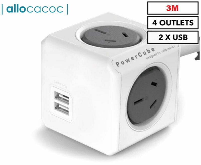 Allocacoc 5-Outlet/4-Outlet 1.5m/3m or 2x USB Original Extended PowerCube