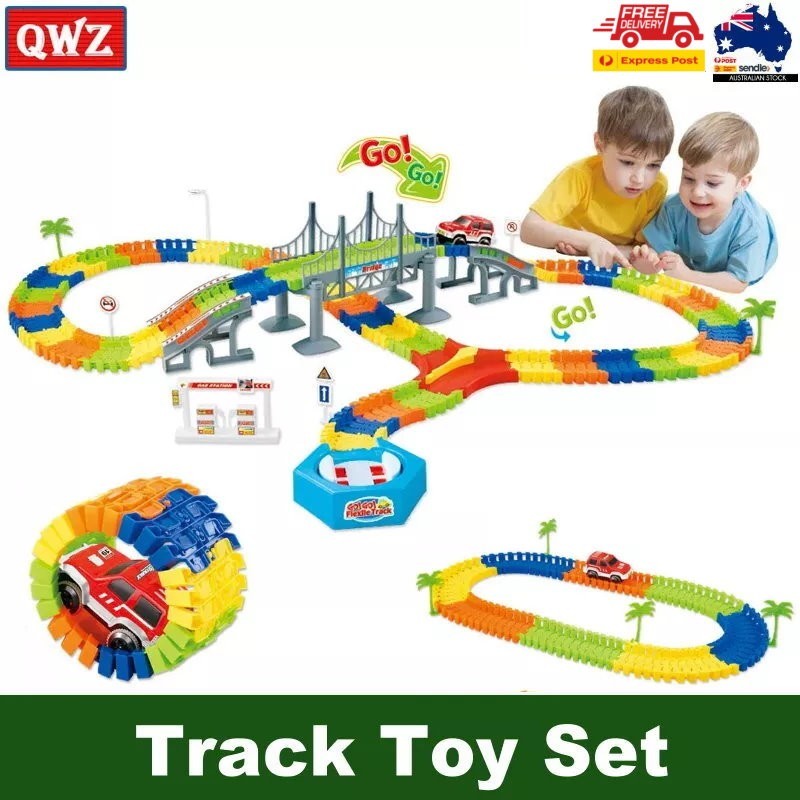 QWZ Railway Magical Flexible Track Car Toy Set DIY Railway Road 28/96/192 Pieces