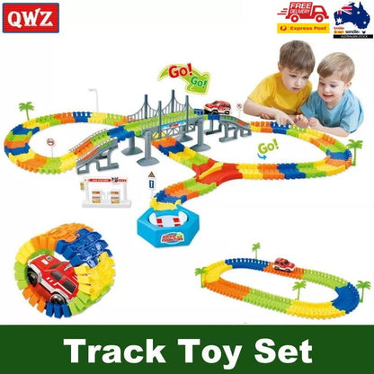 QWZ Railway Magical Flexible Track Car Toy Set DIY Railway Road 28/96/192 Pieces