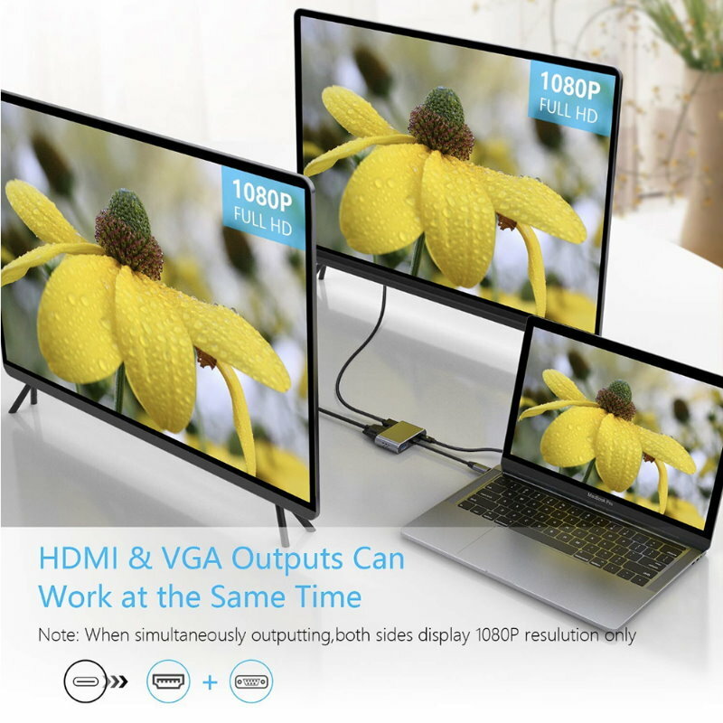 HYD-9837T 4-In-1 Type C USB Adapter Hub w/ HDMI, VGA, USB 3.0, PD 87W Charging