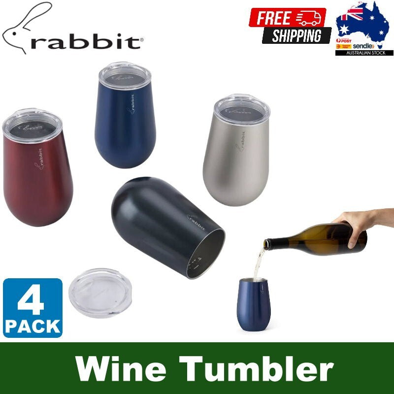 Rabbit 4-Pack Double Wall Stainless Steel 12oz Wine Tumbler Set with Lids