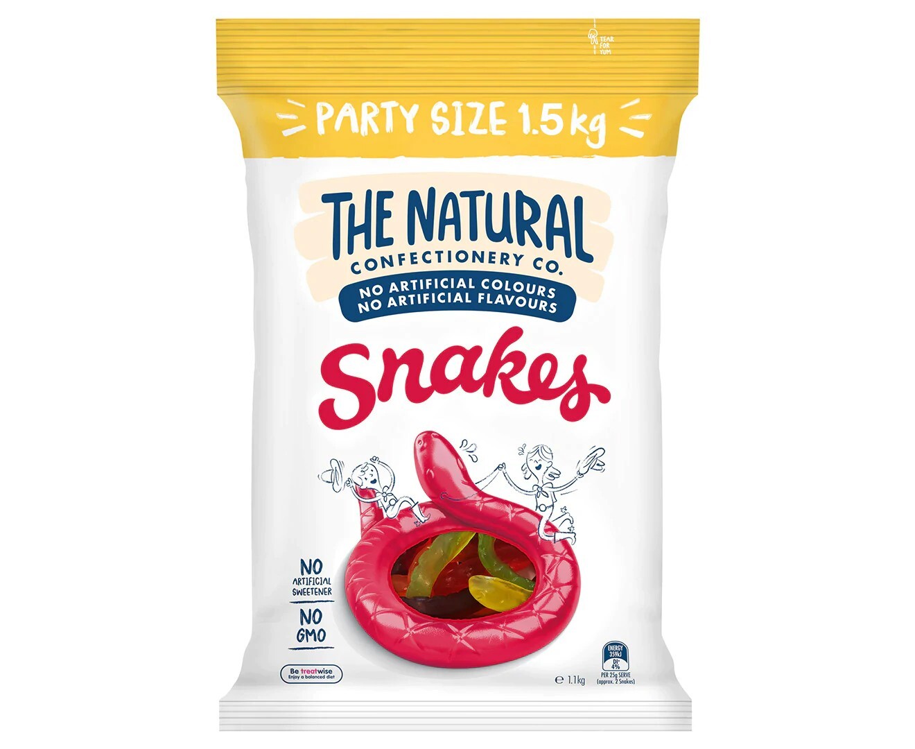 The Natural Confectionery Snakes Soft Chewy Gummy Candy Lollies Party Pack 1.5kg