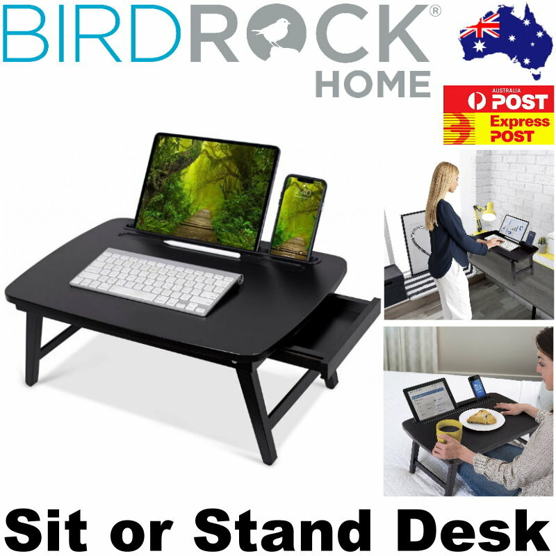 BIRDROCK HOME Bamboo Sit or Stand Desk Laptop Bed Tray with Side Storage