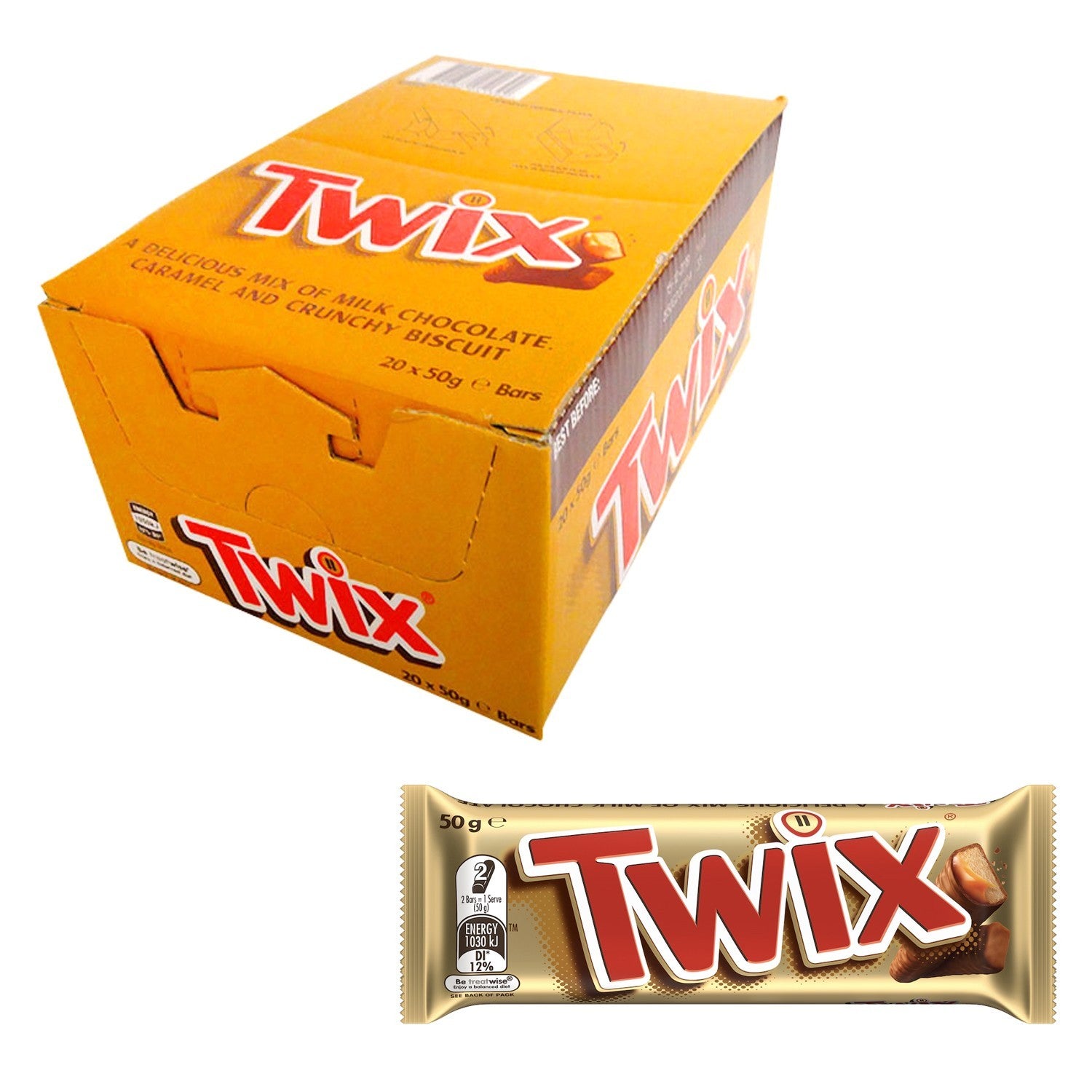 20 x 50g Twix Milk Chocolate Caramel Crunchy Biscuit Bars Full Box Made in Egypt