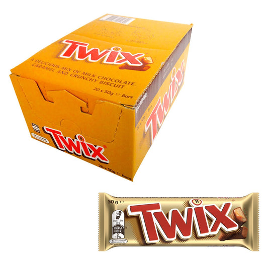 20 x 50g Twix Milk Chocolate Caramel Crunchy Biscuit Bars Full Box Made in Egypt