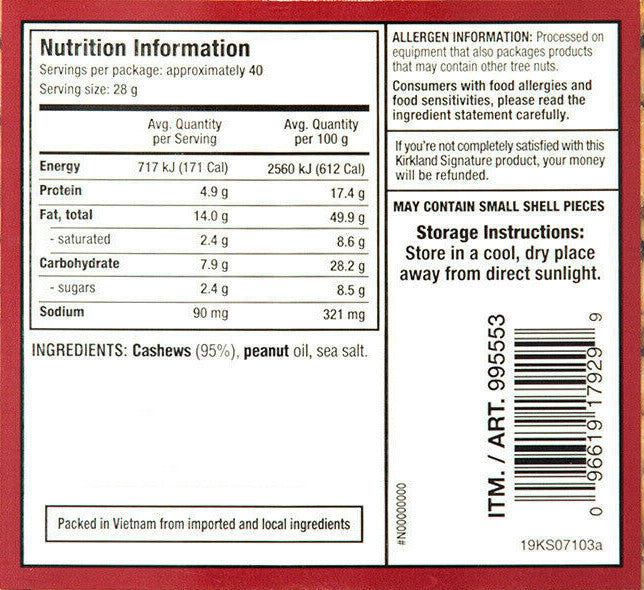 Whole Premium Quality Cashews Sea Salt Nuts Vegan Kid School Lunch Snack 1.13Kg