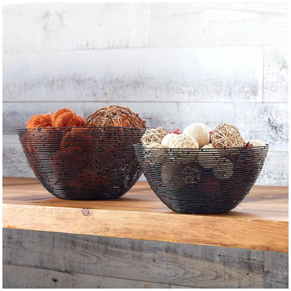 2 x Black Metal Wire Fruit Bowls Modern Decorative Countertop Storage Baskets