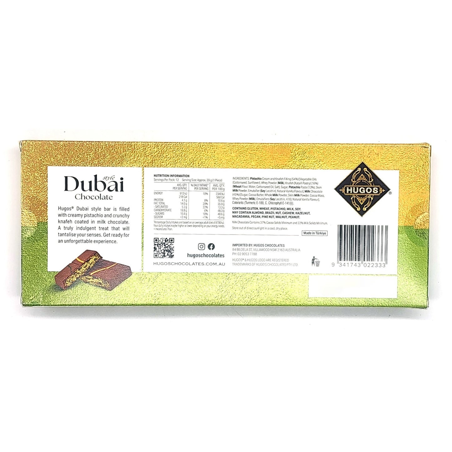 470g Fine Dubai Style Milk Chocolate Filled Pistachio Cream & Crunchy Knafeh