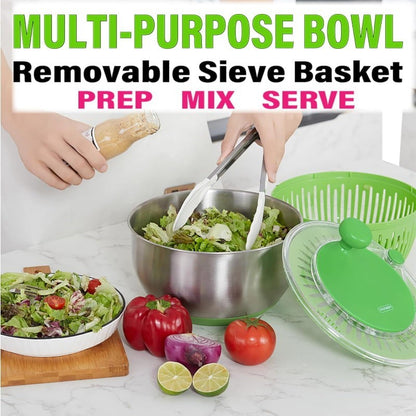 Rollkitchen 4.5L Stainless Steel Salad Spinner Spin Dry Multi-Use Lettuce Washer