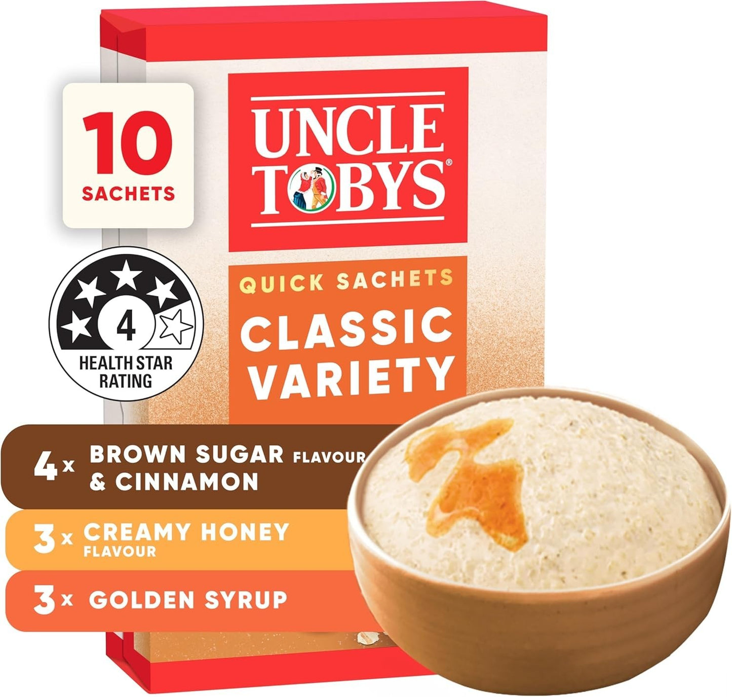 Uncle Tobys Oats Brown Sugar Cinnamon Honey Syrup Classic Variety 60 x Satchels