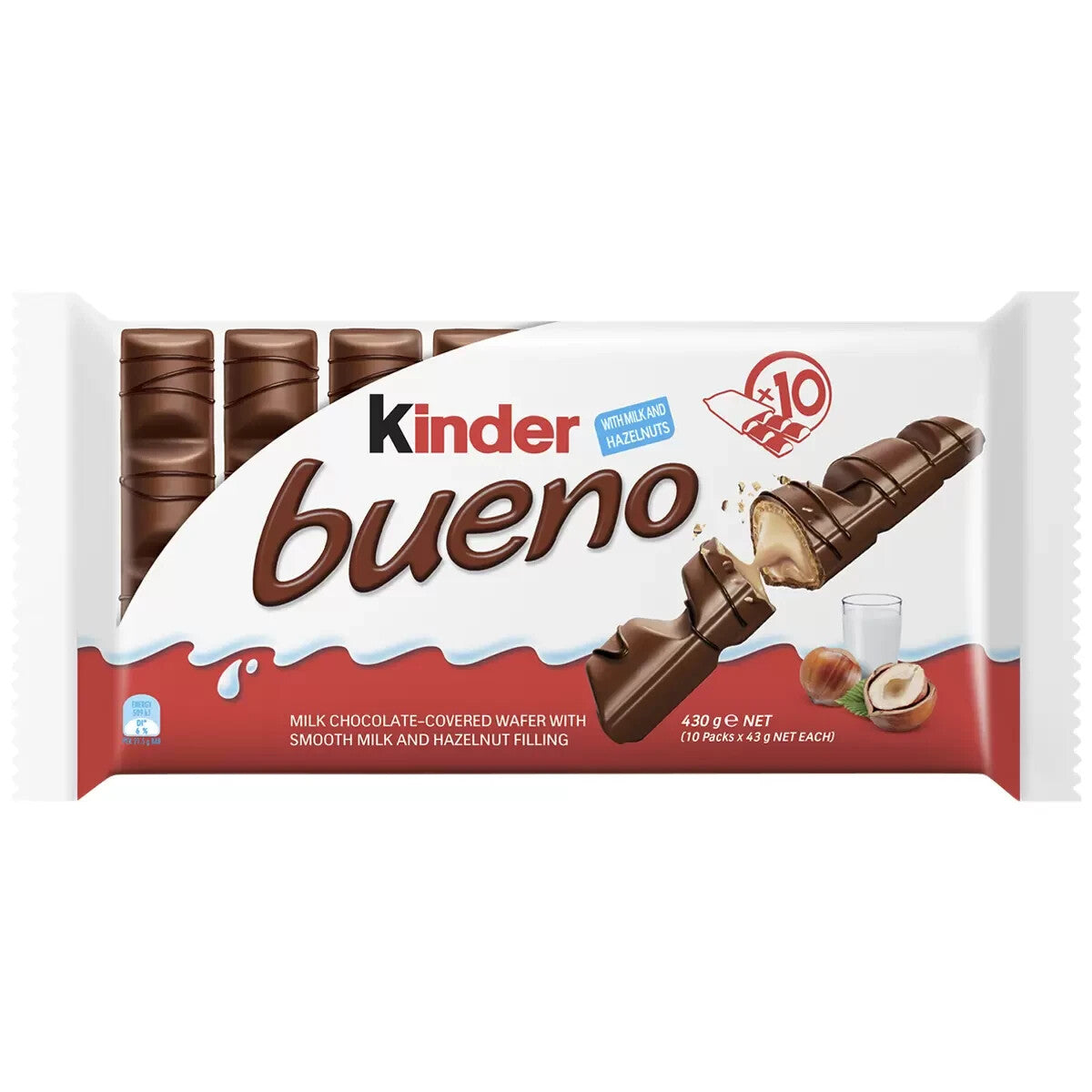 10 x43g Kinder Bueno Milk Chocolate Wafer Hazelnut Treat Easter Work Kids School