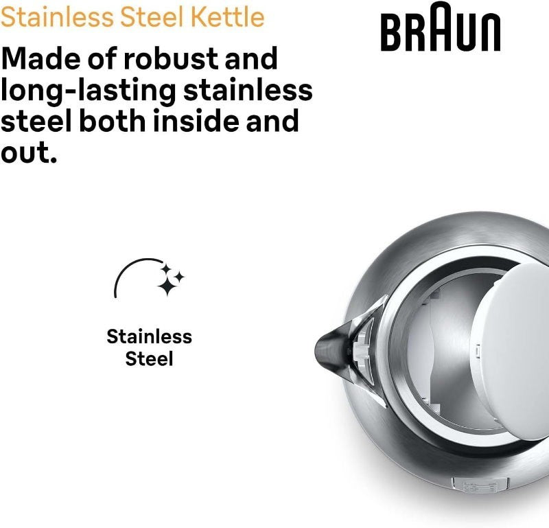 Braun PurShine 1.7L 2200W Stainless Steel Electric Kettle w/ 360° Rotating Base
