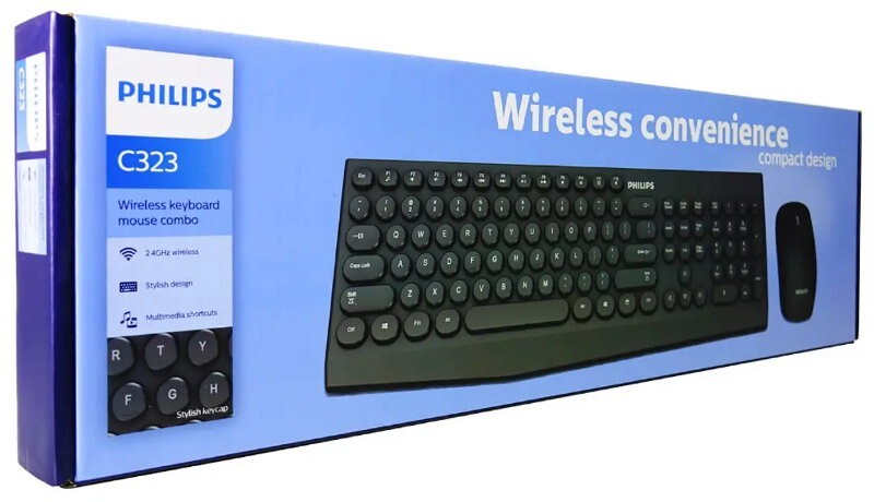 Philips Compact Wireless Keyboard & Mouse Combo PC Windows Mac Chrome OS Linux