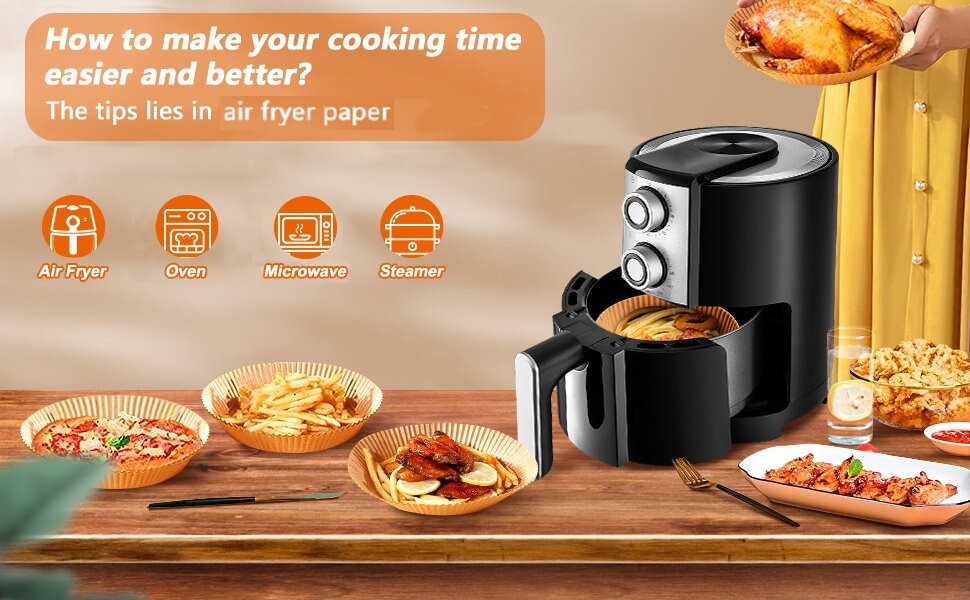 DATS Applaud Air Fryer Disposable Paper Liners Round, Oil & Water Proof, Baking
