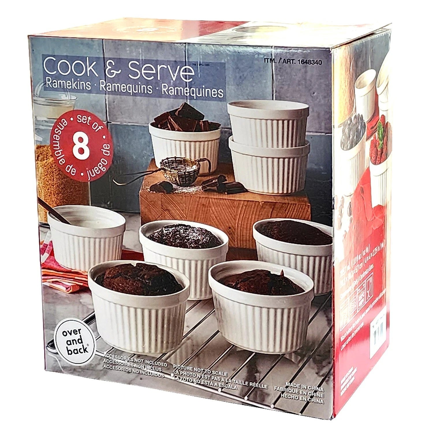 8 x Ceramic Ramekins for Baking Colourful Fluted Porcelain Bowls Souffle 295mL
