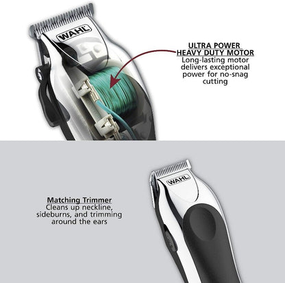 WAHL 25 Pieces Deluxe Chrome Haircutting Home Kit Complete Hair & Trimming Kit