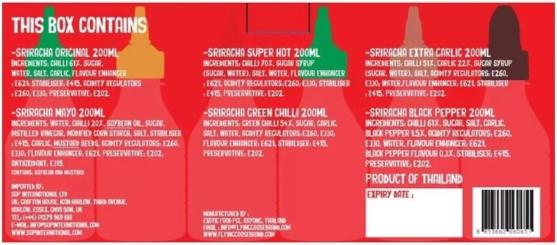 Flying Goose 6-Pack Sriracha Chilli Sauce Selection Mixed Flavours Spicy Set
