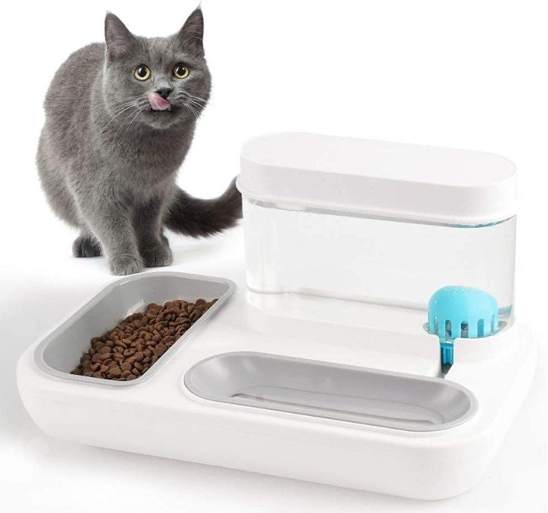 Ameifu 2-in-1 Cat Pet Bowls Food & Water Dispenser with Automatic Water Fountain