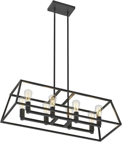 Artika Carter Long 8 Light Chandelier Matte Black, Adjustable Height
